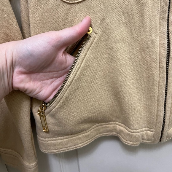 Adrienne Vittadini Camel Colored 100% Cotton Shacket with Gold Hardware - Picture 3 of 6